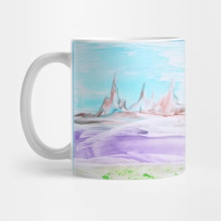 Summer landscape, valley, beautiful nature. Encaustic, art decoration, sketch. Mug